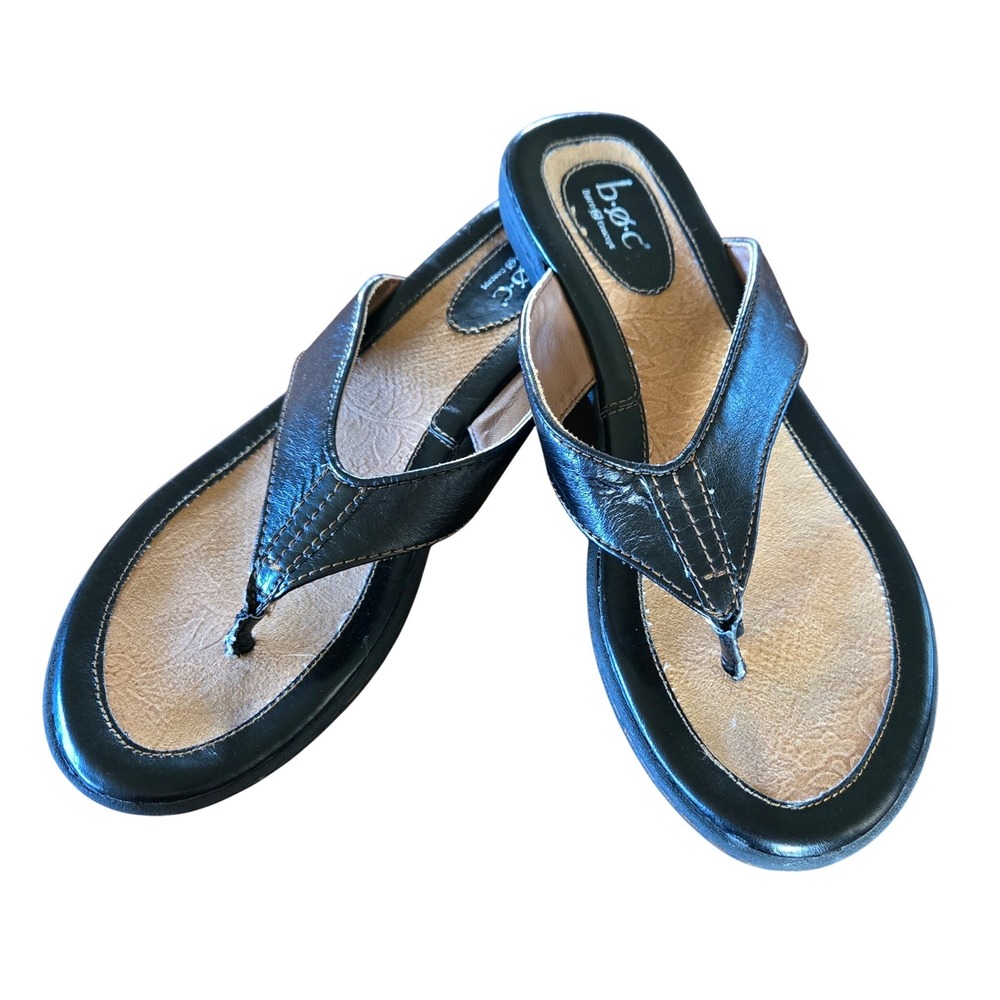 b.o.c. Born Concept Women's Sz 9 Black Leather Thong Sandals Comfort Flip Flops